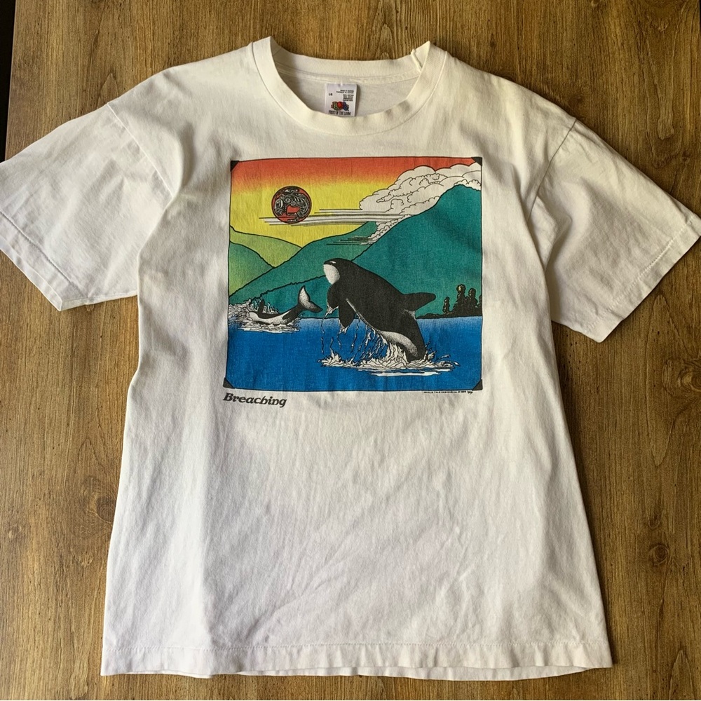 Vintage 1989 Whale Tale Orca Native Art Shirt